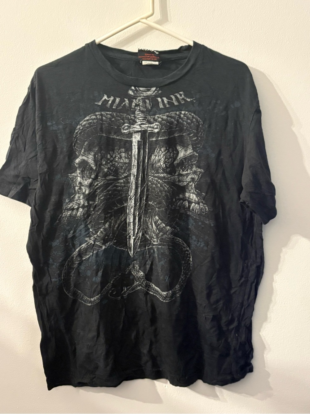 Miami Ink XL Black Skull Snake Dagger Graphic T-Shirt Tattoo Y2K Style
